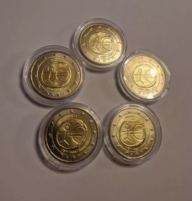 Lot de 5 pièces 2 euros commémoratives MALTE malta 2009 EMU union monétaire UNC