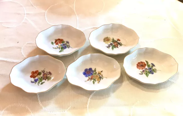 Meissen Meissener Porzellan 5 ovale Schälchen Blumendekor um 1950