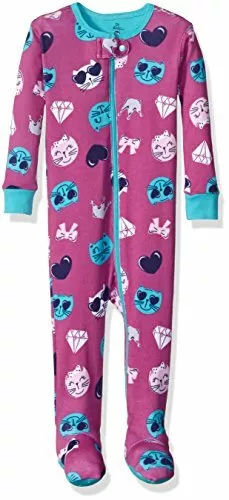 Petit Lem Girls' Printed Footed Pajamas Emoji Cat One Piece Purple 18 Months