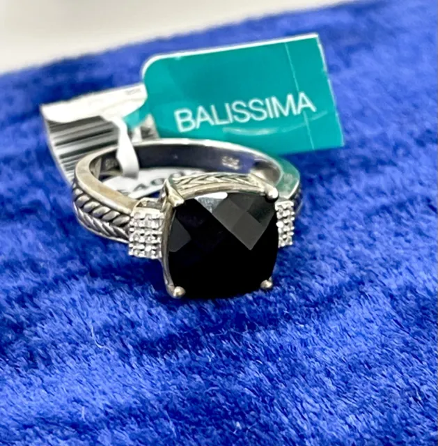 EFFY Collection Balissima by Effy Onyx 10 x 10mm & diamond accent RING 925 silve