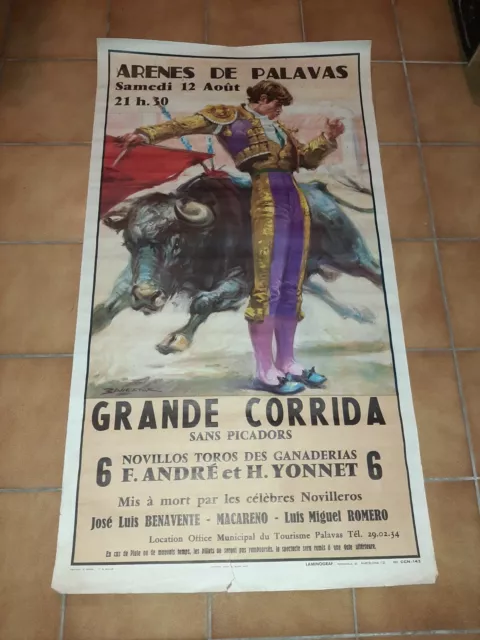 1970 Ancienne affiche tauromachie/ corrida arène de Palavas "bon état"