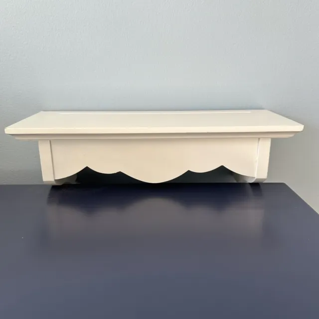 12" x 4.5" x 4" Wood Floating Wall Shelf Scalloped Edge Plate Groove White Ivory