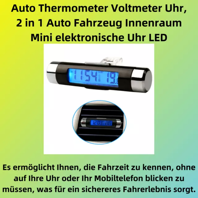 Q65C Digital Auto Thermometer Uhr Temperatur 2in1 LCD Display Klimaanlag Lüftung 2