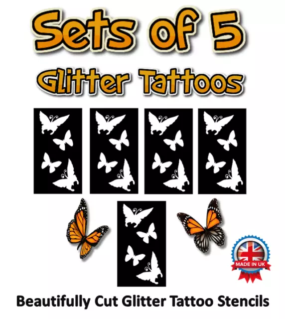 BEAUTIFUL BUTTERFLIES glitter tattoo stencils, FREE DELIVERY, Lovely design