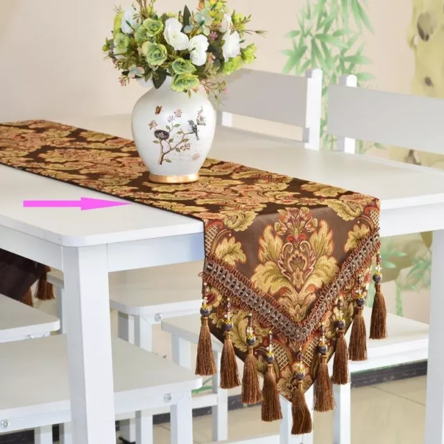 Jacquard Table Runner Tassel Tablecloth Bead Evening Party Home Decor Vintage