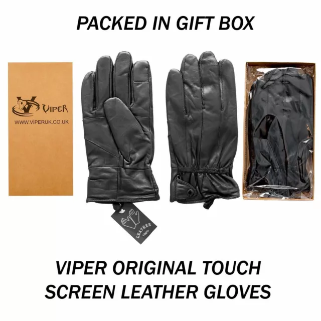 Viper Fleece Lined Thermal Insulated Genuine Leather Mens Gloves Touch Screen