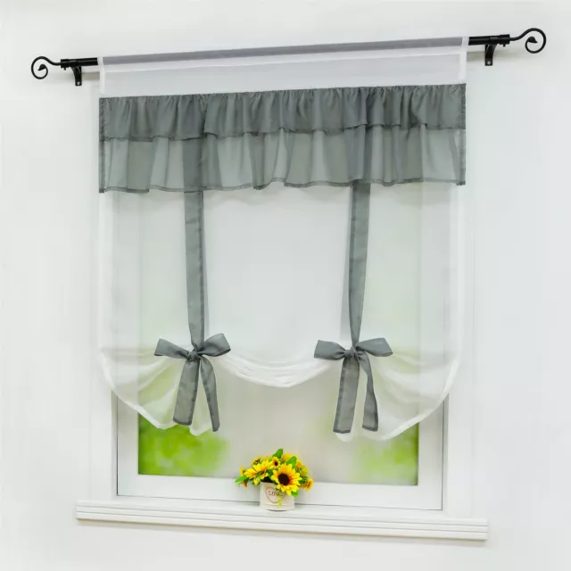 Roman Blind Net Curtains Liftable Bowknot Tie Up Window Valance Drape Rod Pocket 2