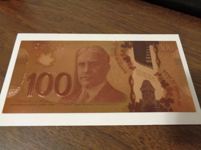 Canadian $100 One Hundred Dollars Banknote 24k Pure Gold with Sleeve