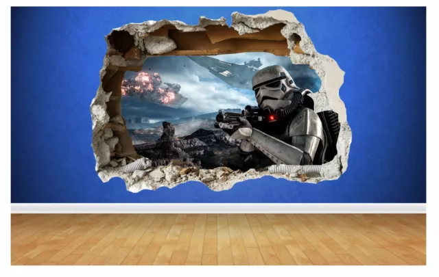 Storm Trooper Smashed Wall 3D Star Wars Style Sticker  Bedroom Boys Wall Art