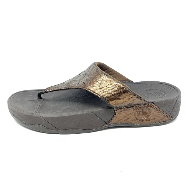Fitflop Lulu Superglitz Sandals Metalic Copper Thong Post Slide Glitter Sz 9 M