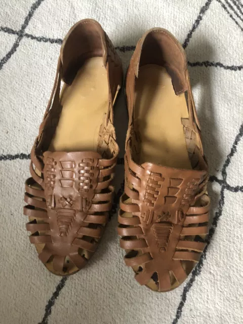 Ecote Urban Outfitters Womens Woven Sandals Tan Leather Size 7