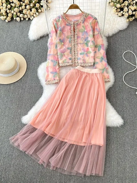 Luxury 3D Floral Embroidery Diamonds Beading Short Jacket Coat +Tulle s-xxl