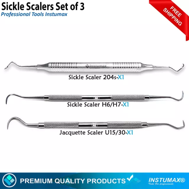 Sickle Scaler Set Of 3 Dental Hand Instruments Pro Periodontal Hygiene Pick Tool