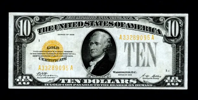 1928 $10 ten dollar bill YELLOW SEAL LEGAL TENDER GOLD CERTIFICATE  CRISP !