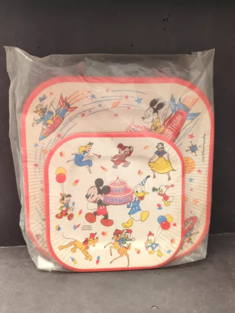 Vintage Walt Disney Productions Paper Plate Set Lot Of 20 Happy Birthday Mickey