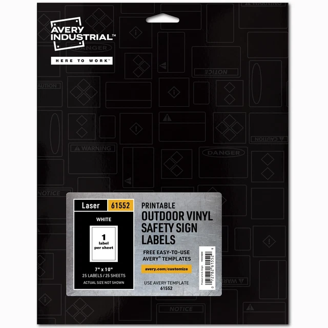 Avery Industrial Outdoor Vinyl Sign Labels, 7" x 10", Permanent, Laser Printa...