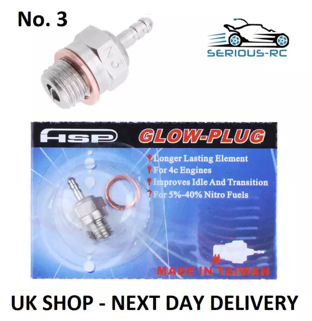 HSP Replacement Nitro Glow Plug No 3 - Warm to Hot - Ideal For All Nitro RC Cars