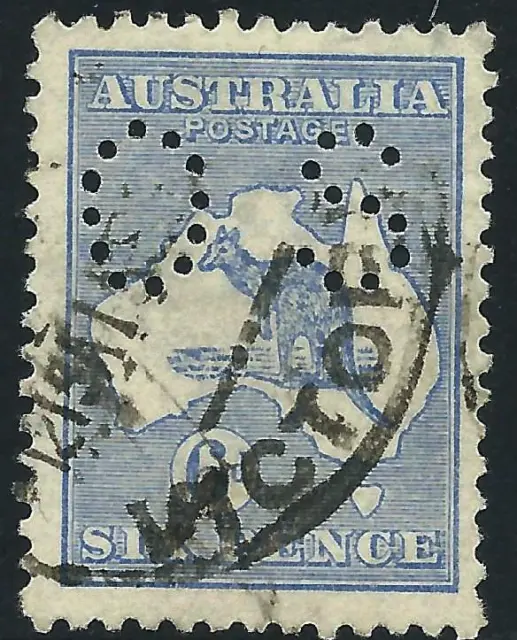 AUSTRALIA - 1915 ROOS 3rd Wmk 6d 'BLUE' OS FU SG46 Cv £10 [B0081]