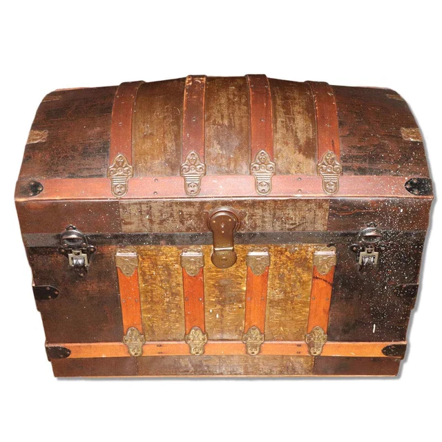 Ships Free Crystalized Gold Dome Top Antique Steamer Trunk Pirate Chest 34" 1880