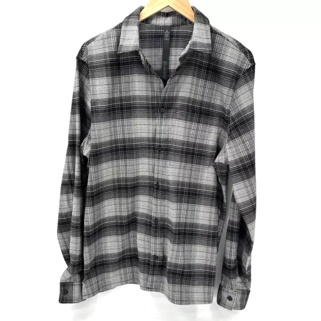 Lululemon Shirt Mens Large Gray Black Plaid Masons Peak Flannel Button Up