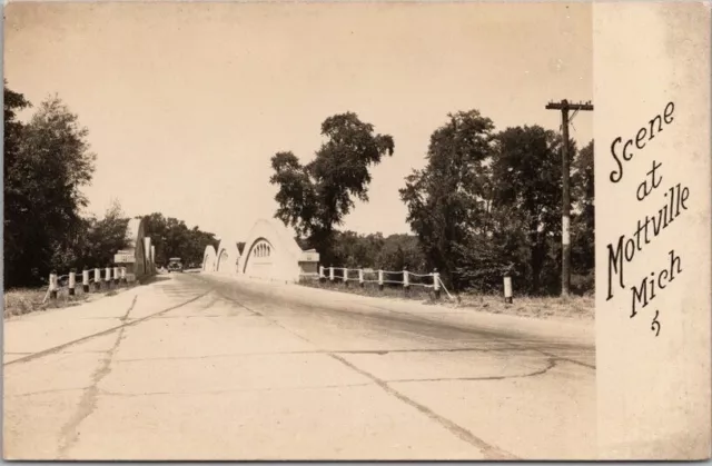 1940s MOTTVILLE, Michigan RPPC Real Photo Postcard Road / Bridge Scene - Unused