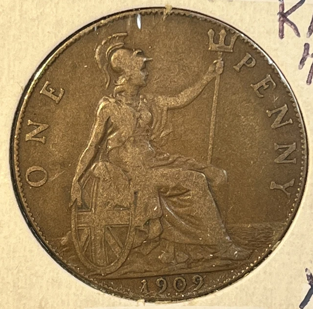 Great Britain 1909 One 1 Penny Extra Fine XF Condition Coin KM# 749.2