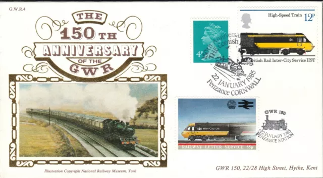 G.B. 1985 FDC 150th Ann of GWR The Cornish Rivier Letter Service, Trains Railway
