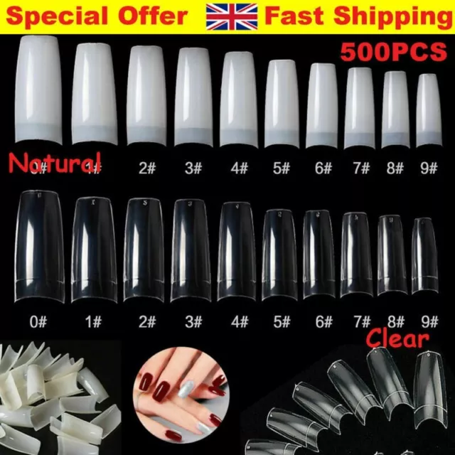 500 French False Artificial French Acrylic Nail Art Tips Clear Natural UV Gel