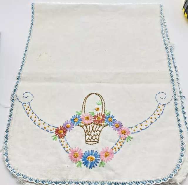 Multicolor Hand Embroidered Dresser Scarf Table Runner 30 x 12 Inch Basket Flora