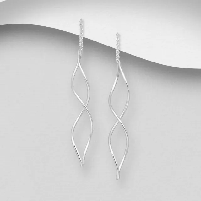 925 Sterling Silver Geometric Curved Double Bar Thread Through Earrings Threader