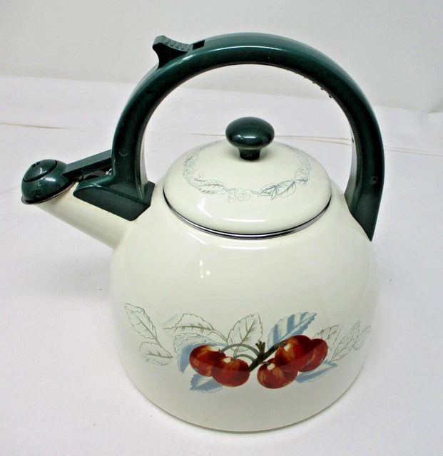 2000 Charter Club Summergrove Fruit Enamel Metal Whistling Teapot Kettle W/Lid