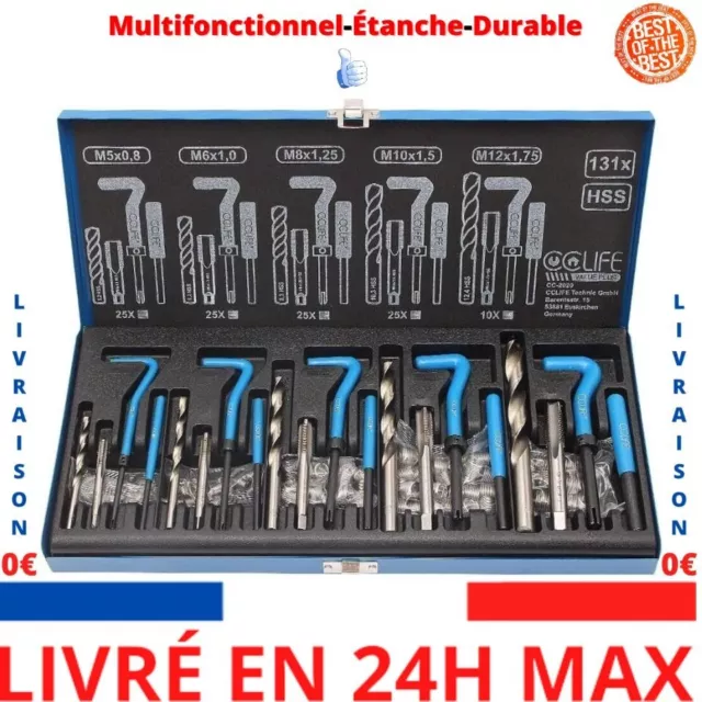 CCLIFE 131Pièces Coffret Filet rapporté M5-M6-M8-M10-M12， kit réparation Filetag