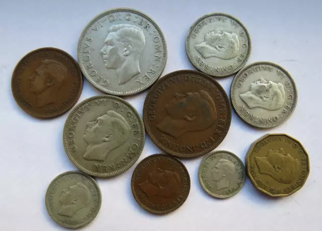 1940 King George VI 10 Coin Year Set Halfcrown - Farthing Great Britain 3