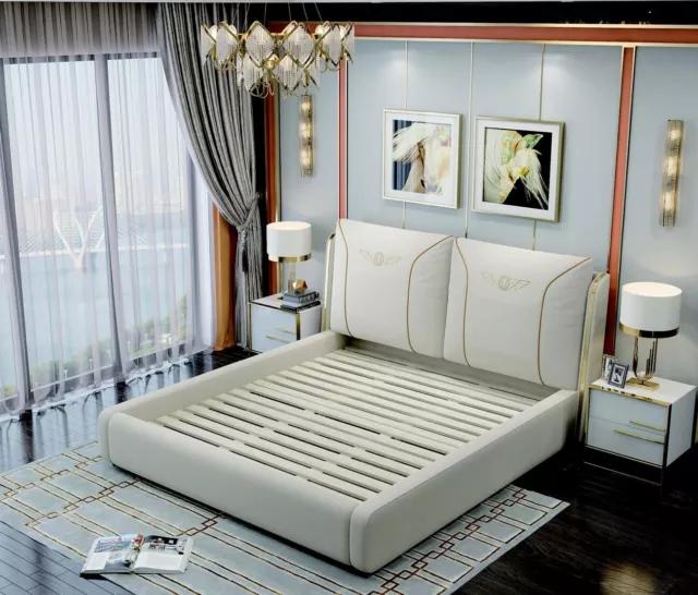 Lit 2x Table de Chevet 3tlg. Chambre à Coucher Set Design Moderne Luxe Hôtel