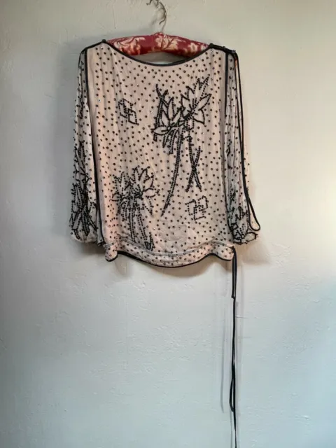 ETRO Milano Womens Silk Embellished Sequin Top Size 40 Open Back Dolman Sleeve