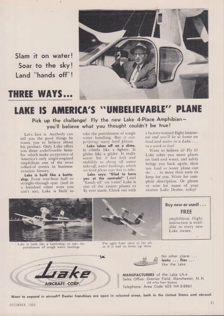 THREE WAYS THE Lake Amphibian is America's Unbelievable Plane ad 1960