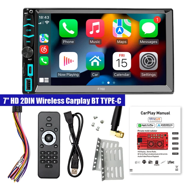 7" 2 DIN Wireless Carplay Car Stereo FM Radio MP5 Player TYPE-C USB TF AUX Host
