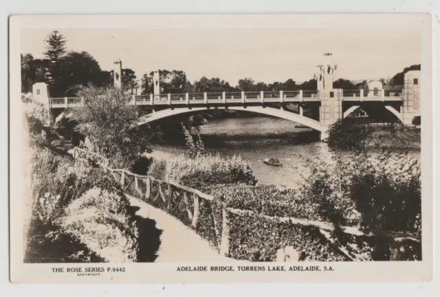 SOUTH AUSTRALIA SA Torrens Lake ADELAIDE Bridge Rose P9442 RPPC postcard c1950s