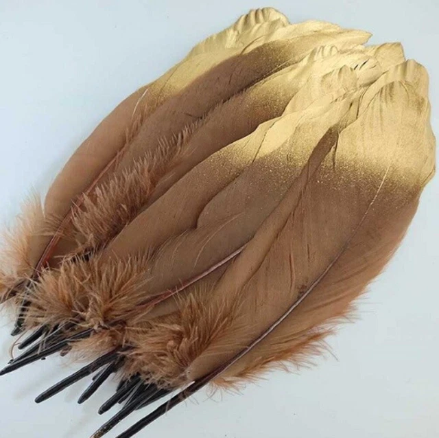 Large Gold Tip Beautiful Goose Feathers 15-20cm Fly Craft Hat Arts Decorations