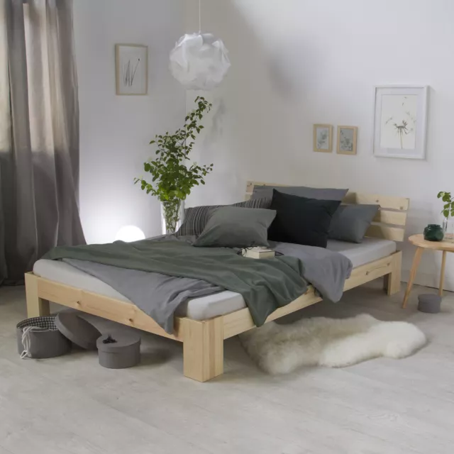 Holzbett 160x200 cm Massiv Bett Bettgestell Doppelbett Lattenrost Homestyle4u