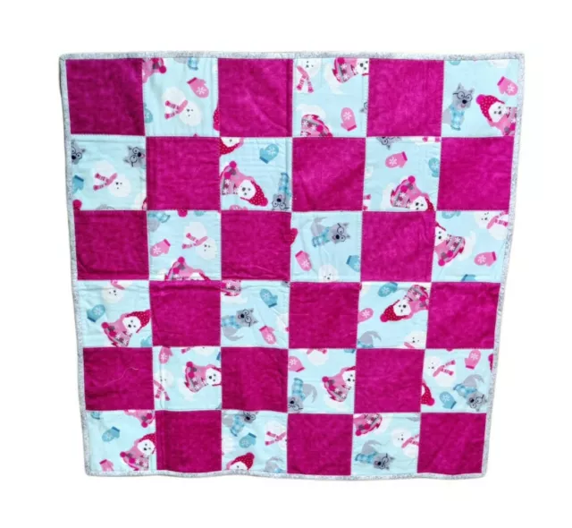 Homemade Baby Quilt Blanket Pink Blue Dogs 32 x 32 in. 2