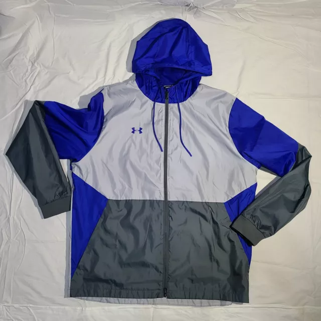 Under Armour Blue/Gray Hooded Windbreaker Jacket Mens Size XXL