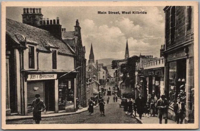 Vintage WEST KILBRIDE, Scotland UK Postcard "Main Street" Downtown Scene c1930s