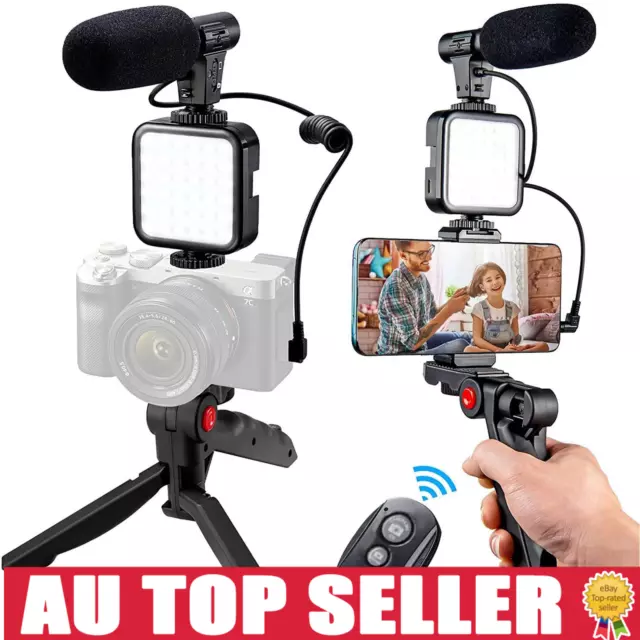 Mobile Vlogging Kit w/ Tripod, Mic, LED Light for Smartphone Video Recording