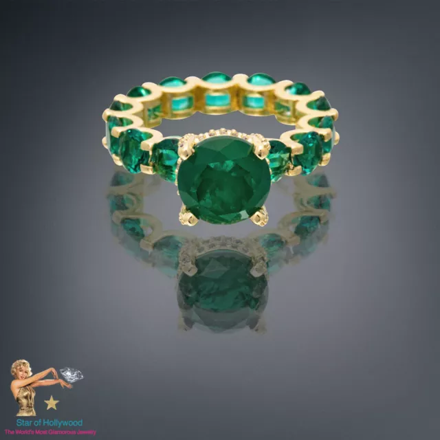Forest Green 100% Genuine Zambian Emerald Multi Gemstone Engagement Ring Band