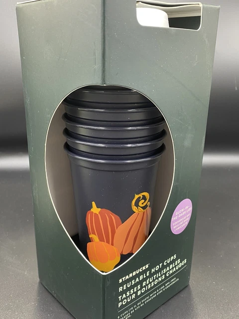 Starbucks Pumpkin Halloween  6 Pack Reusable Hot Cups Glow In The Dark Lids 2021