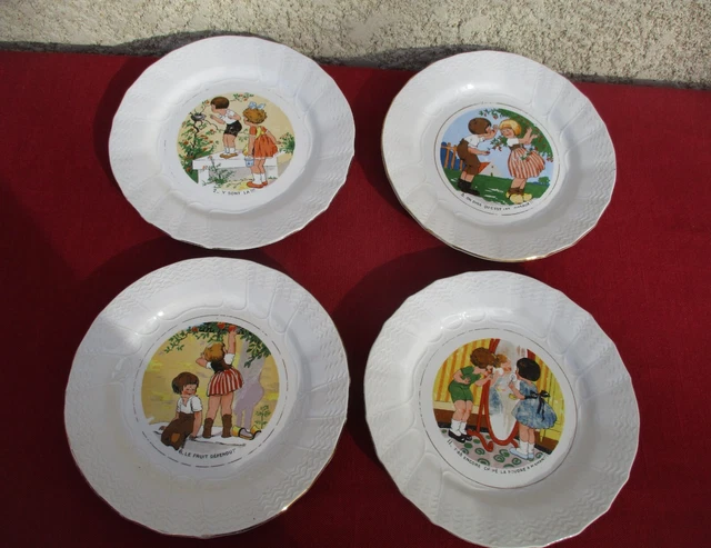4 Assiettes A Dessert Sarreguemines Decor Enfant Parlantes Numérotées