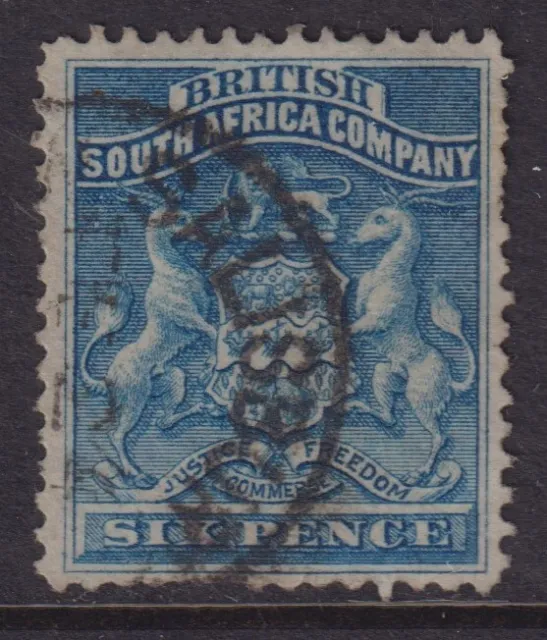 British South Africa Company Rhodesia 1892 Six Pence 6d blue SG3 Used see note