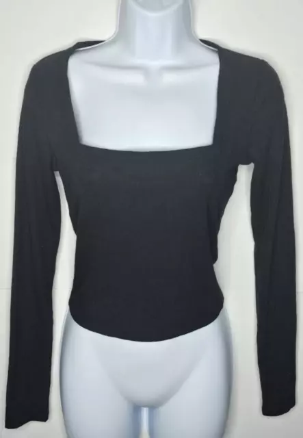 Forever 21 Womens Black Long Sleeve Square Neck Crop Top Size S