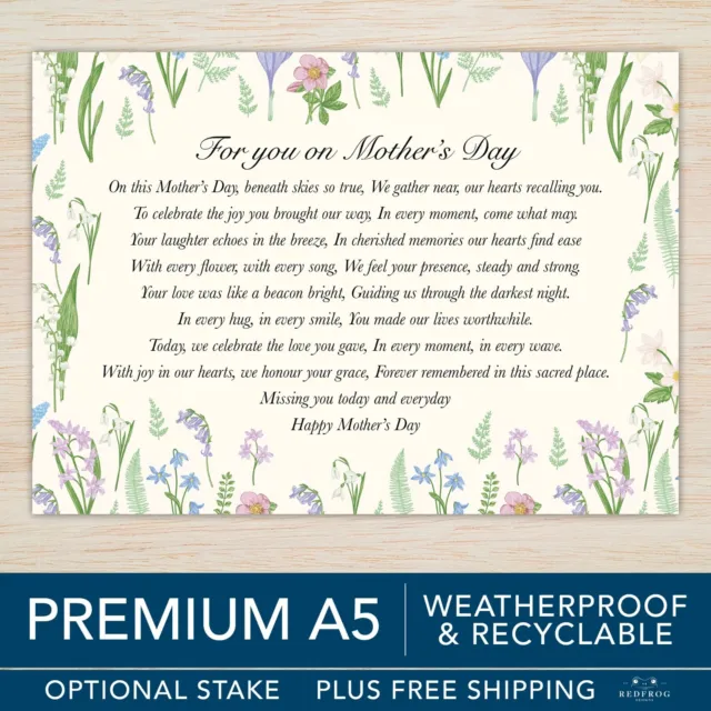 Mothers Day Memorial Bereavement Grave Card Spring Crocus Waterproof A5 Freepost